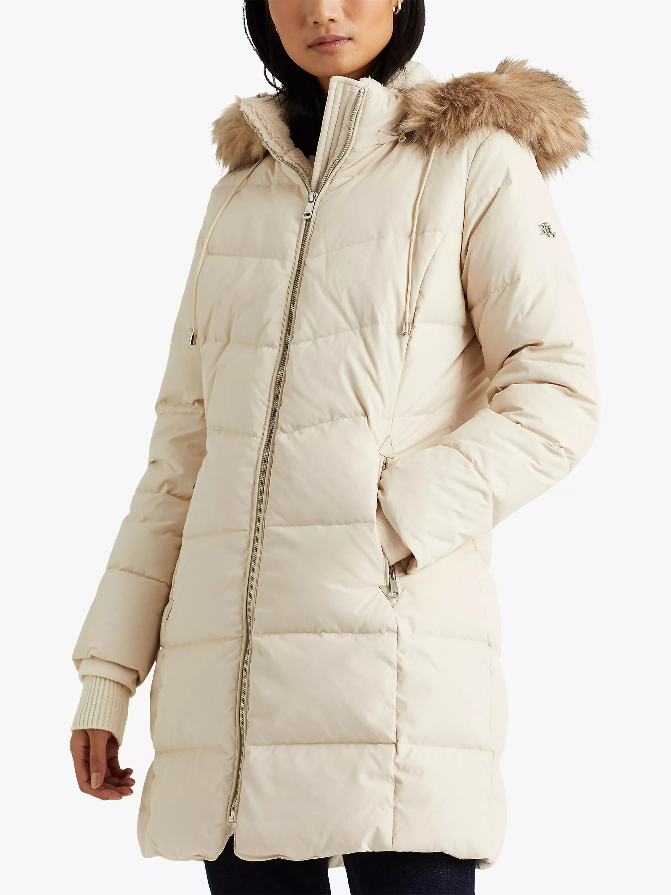 Lauren Ralph Lauren Down Filled Quilted Coat Cream