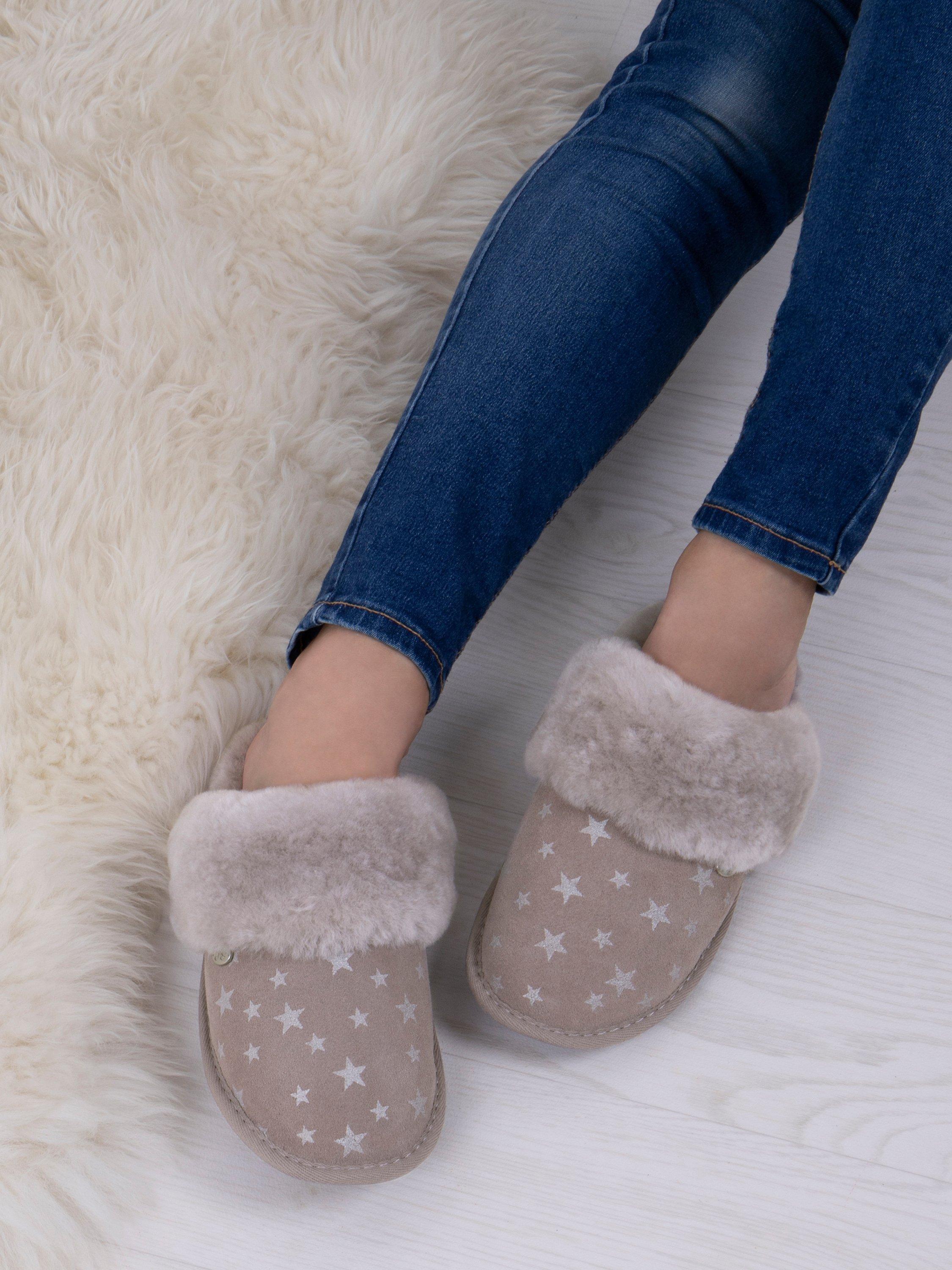 Just Sheepskin Duchess Star Print Suede Mule Slippers, Light Grey