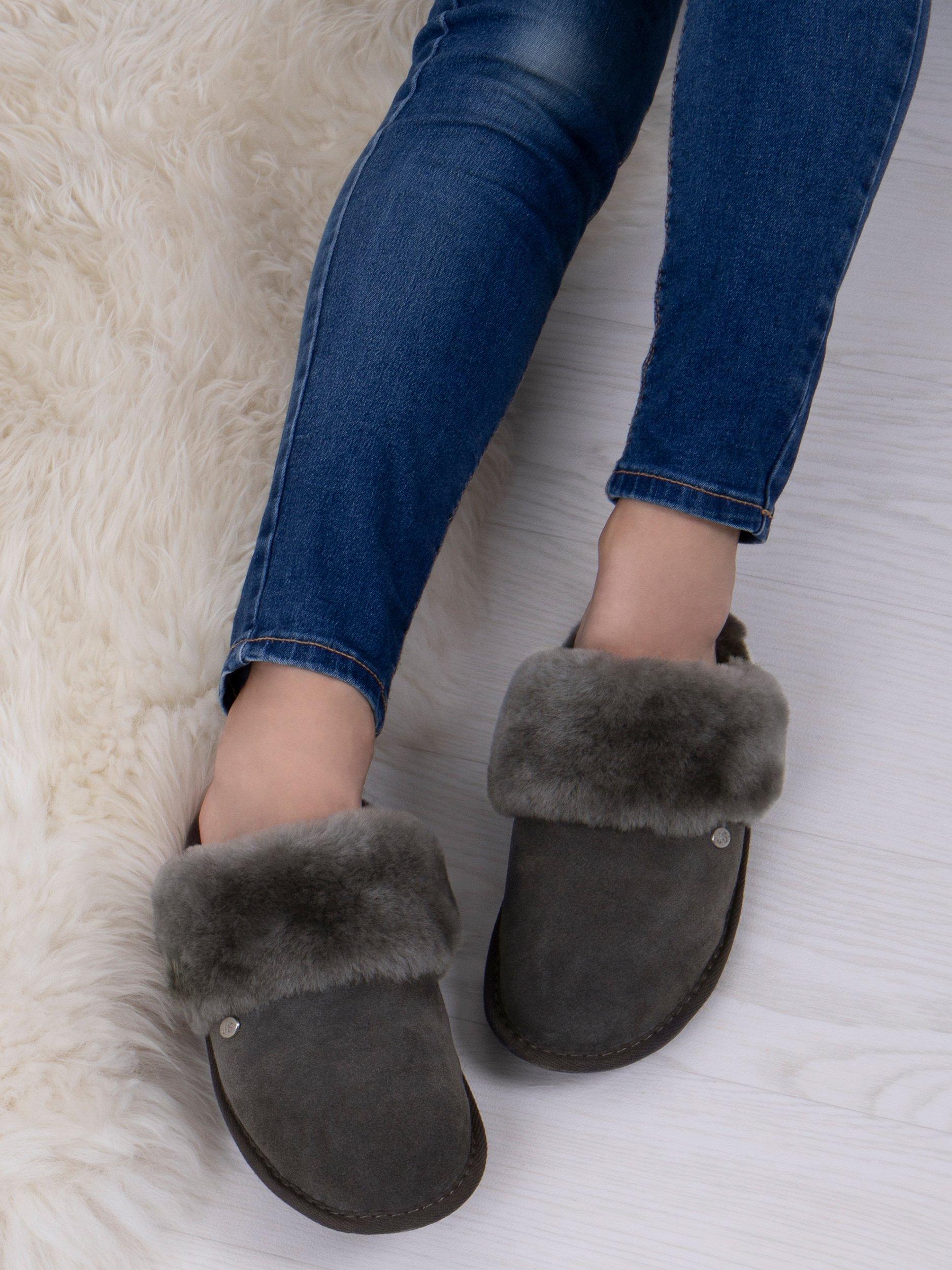 Product image 1 of 6, which shows Just Sheepskin Duchess Sheepskin Mule Slippers, Dark Grey, 5