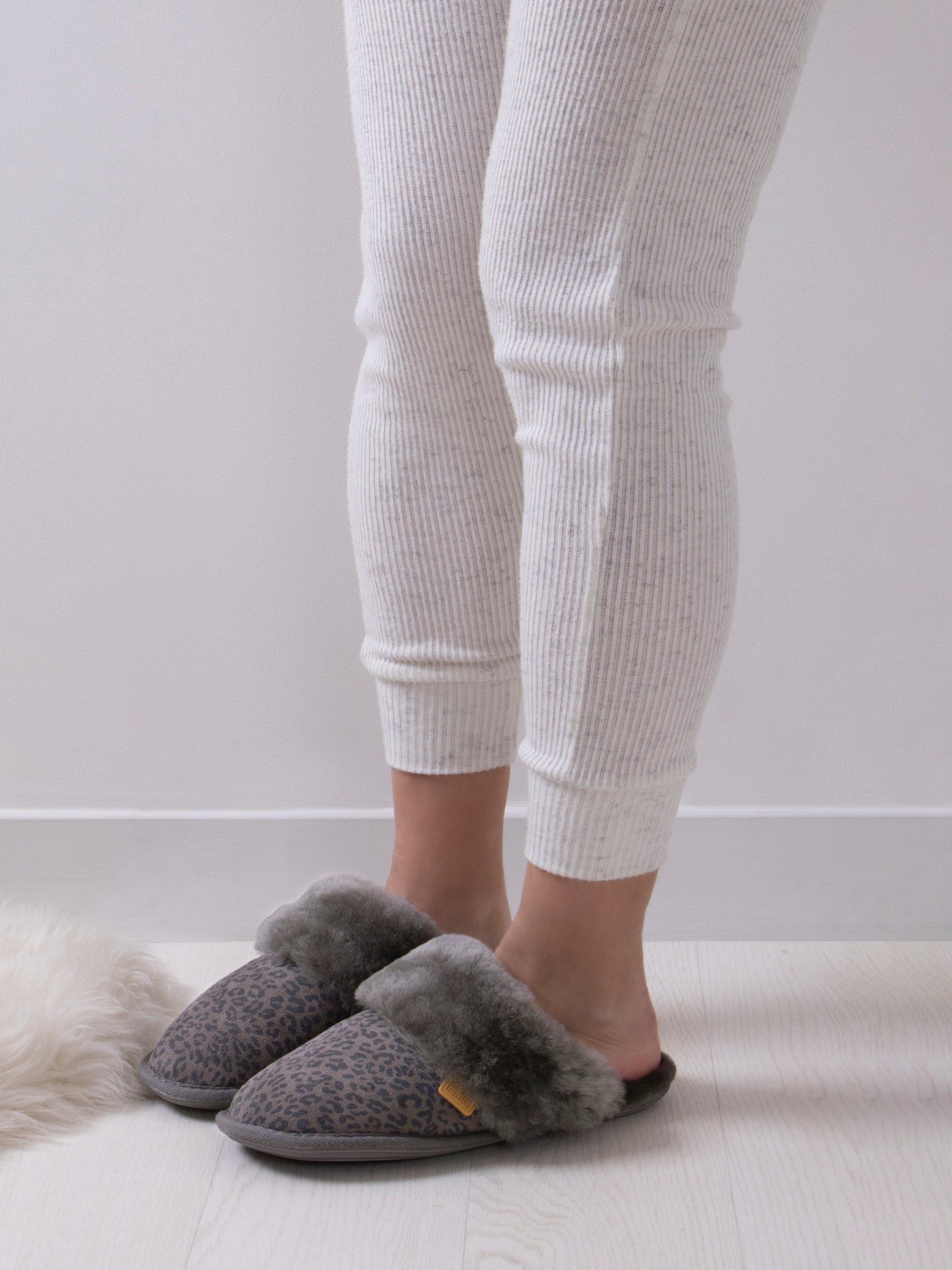 Just Sheepskin Duchess Animal Print Suede Mule Slippers, Grey, 4