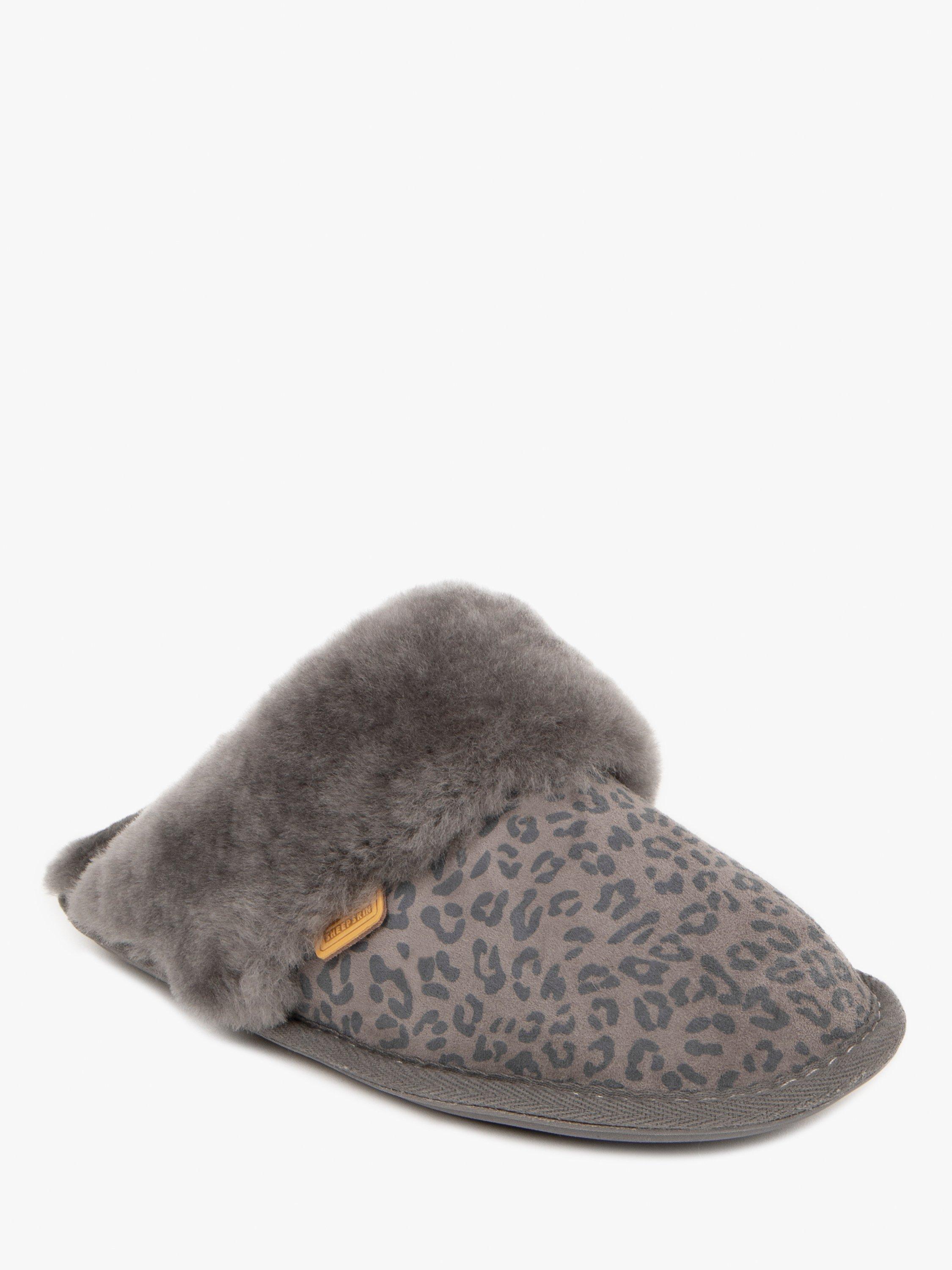 Just Sheepskin Duchess Animal Print Suede Mule Slippers, Grey, 4