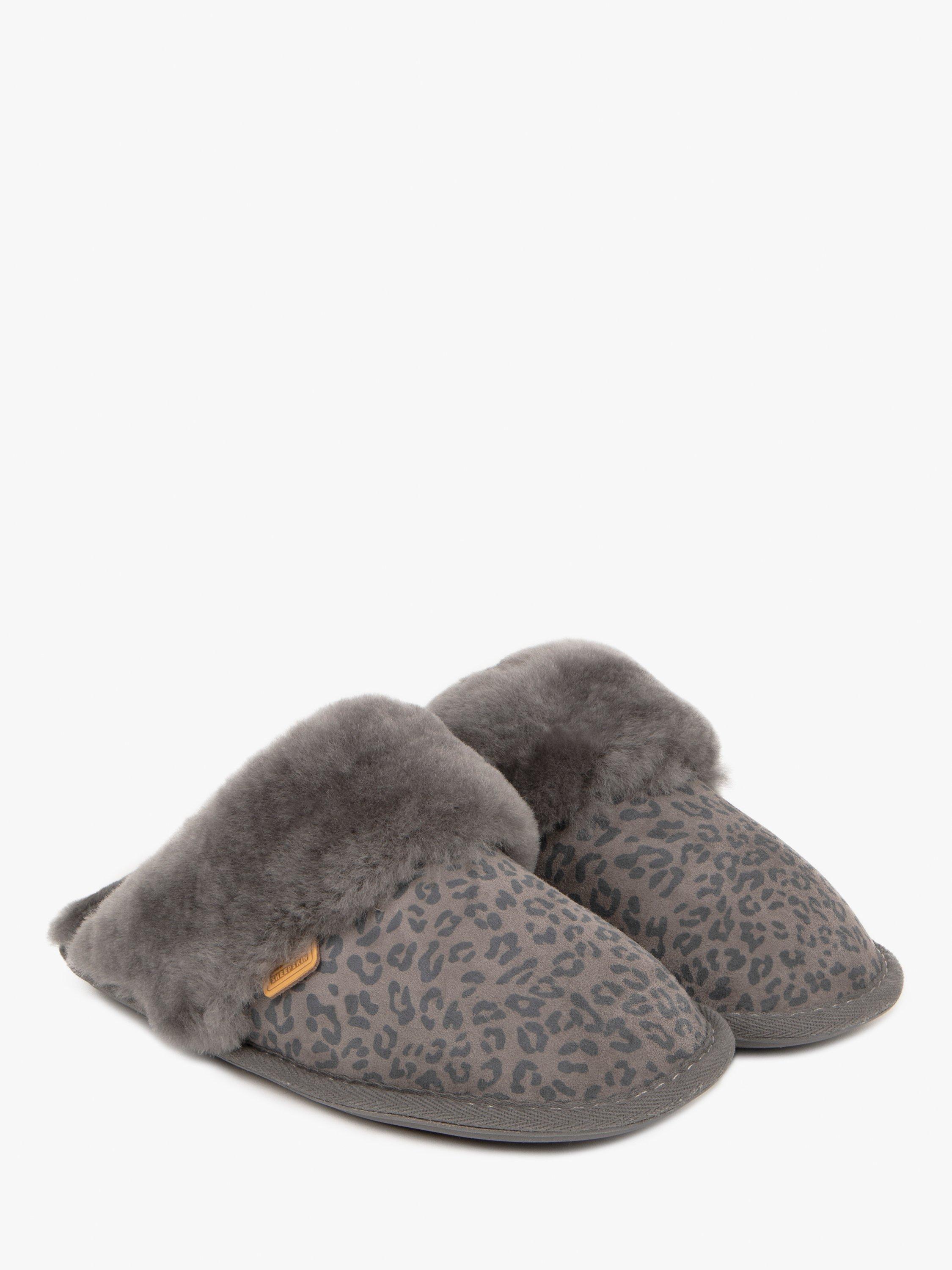 Just Sheepskin Duchess Animal Print Suede Mule Slippers, Grey, 4
