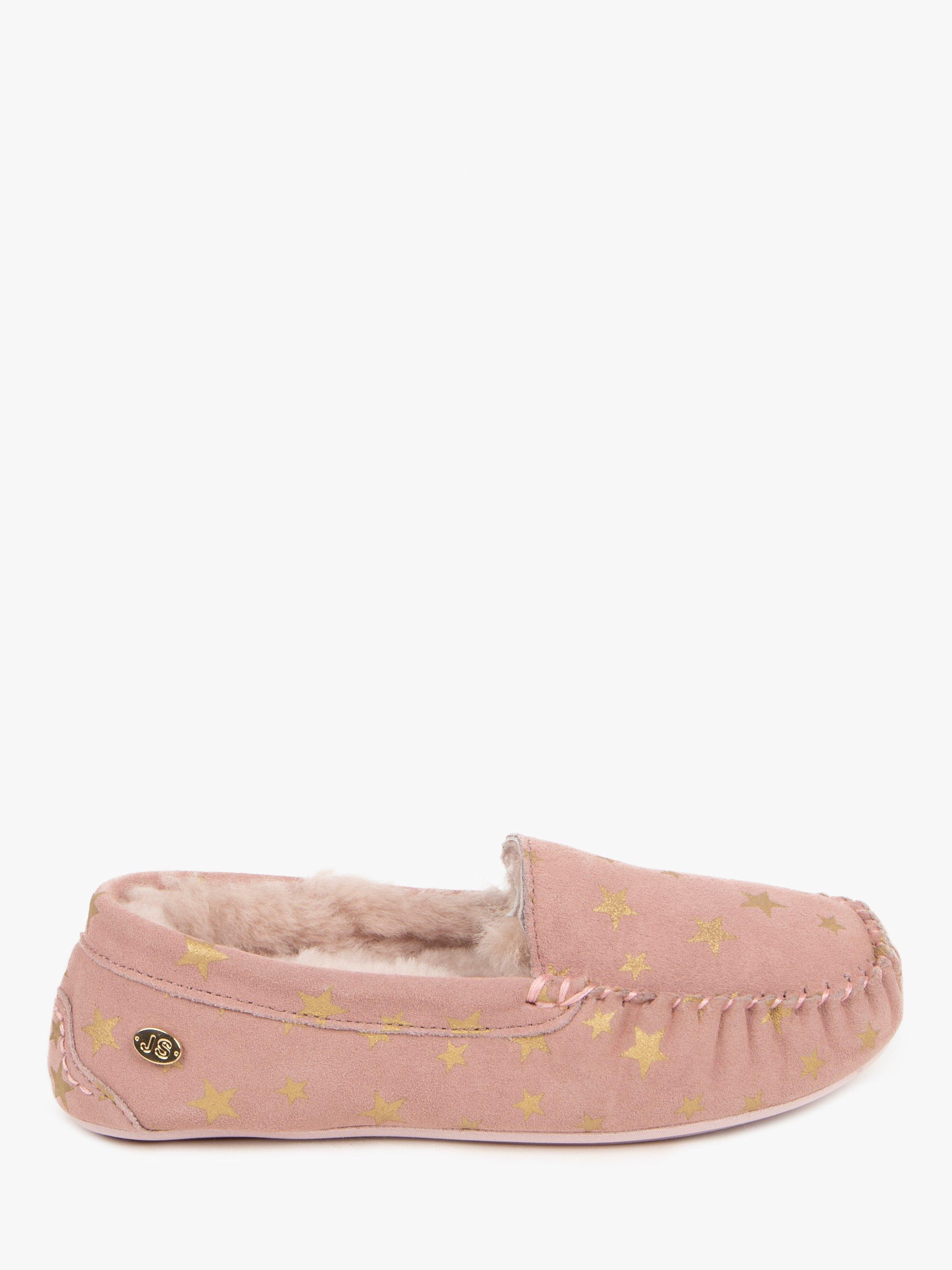 Product image 2 of 6, which shows Just Sheepskin Regent Star Suede Moccasin Slippers, Pink, 4