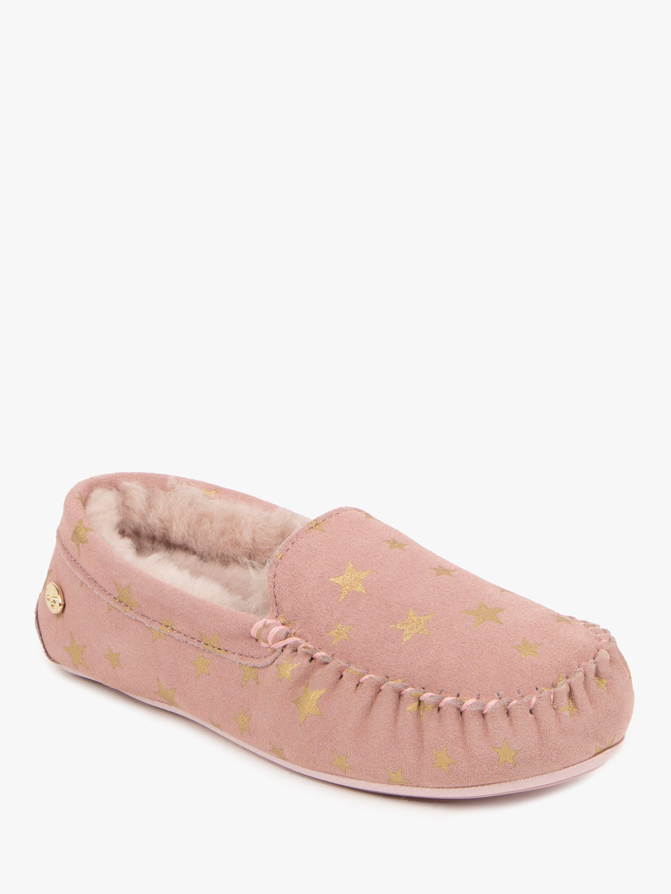 Product image 3 of 6, which shows Just Sheepskin Regent Star Suede Moccasin Slippers, Pink, 4