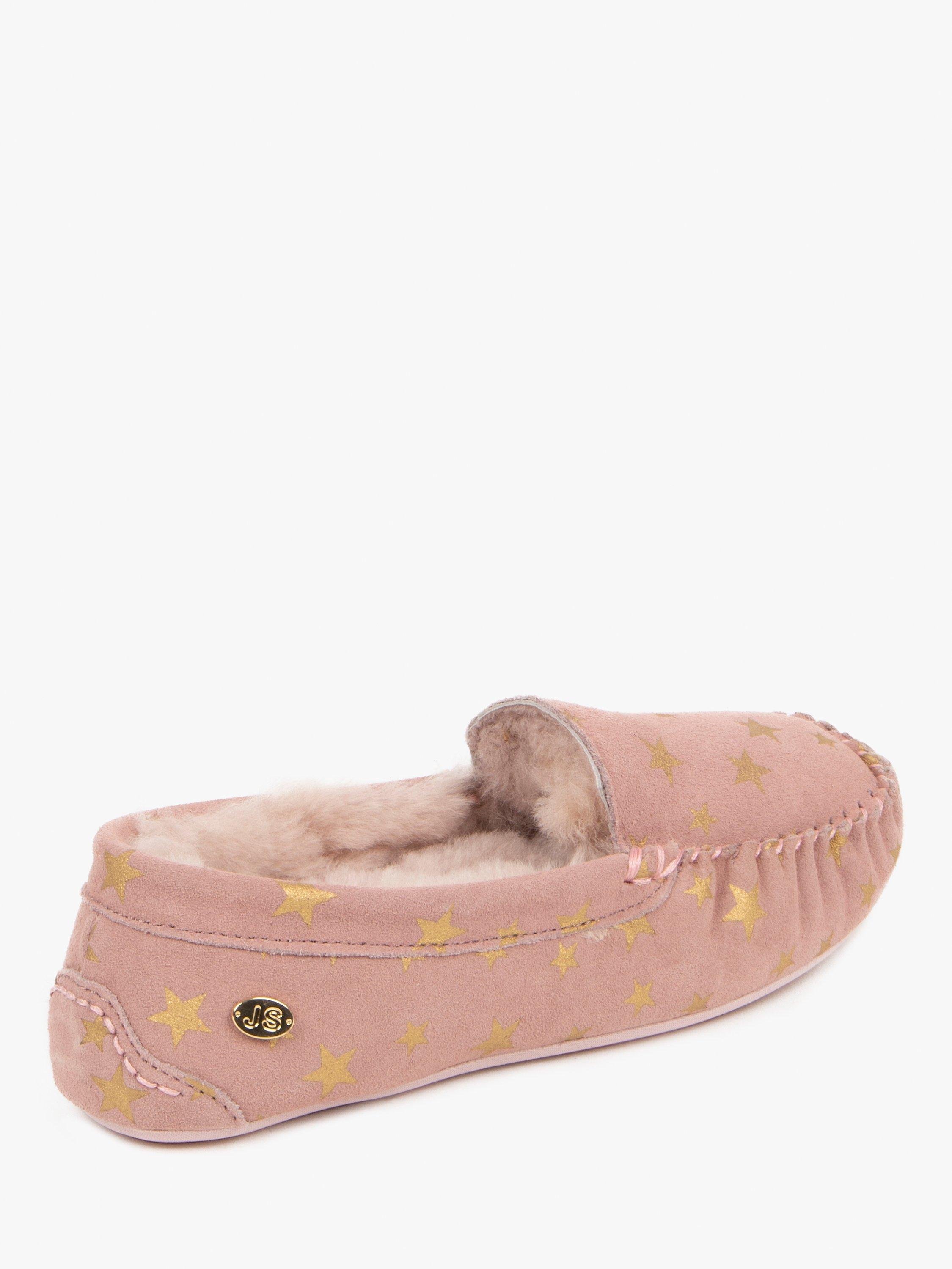 Product image 4 of 6, which shows Just Sheepskin Regent Star Suede Moccasin Slippers, Pink, 4