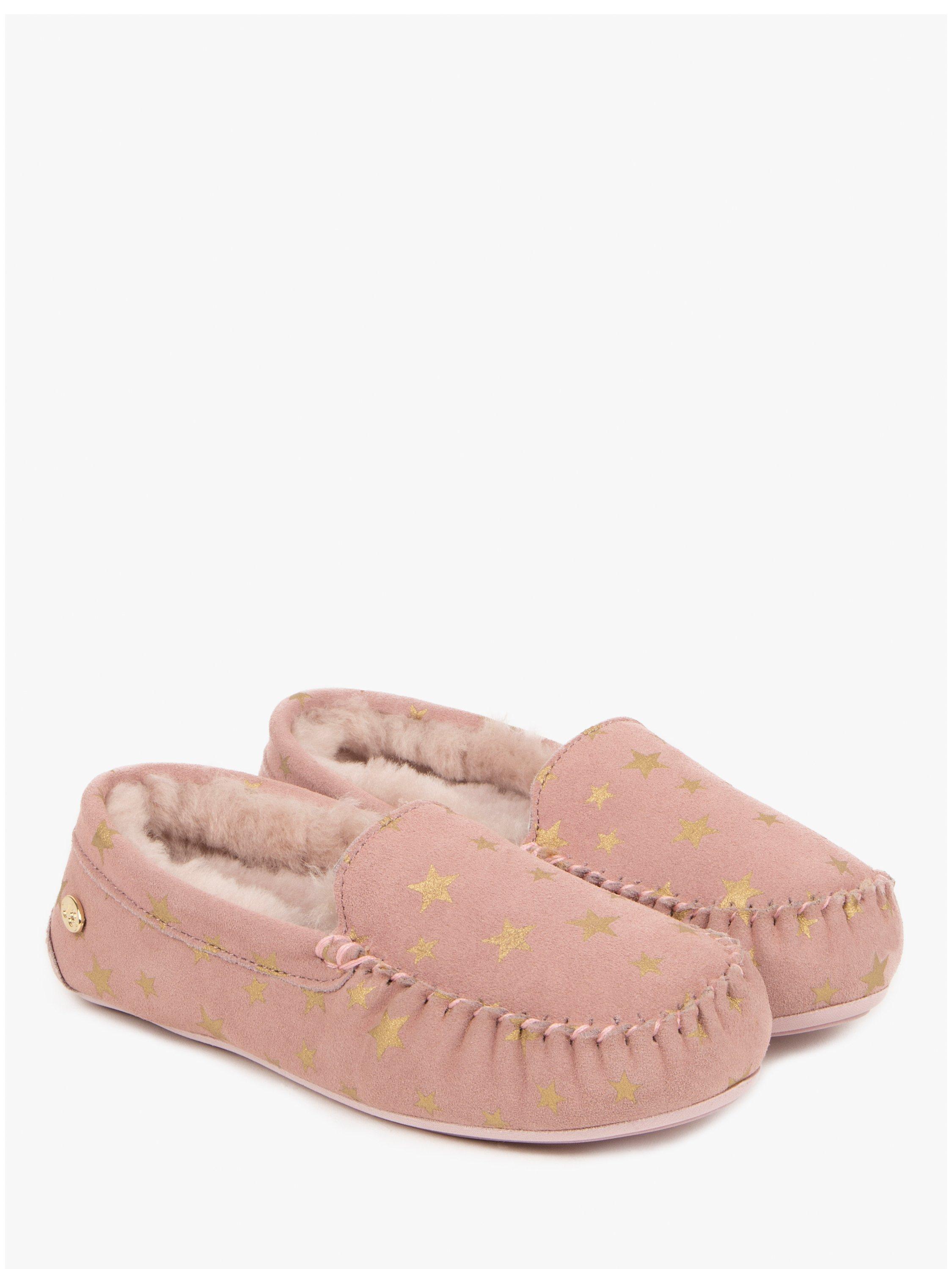Product image 6 of 6, which shows Just Sheepskin Regent Star Suede Moccasin Slippers, Pink, 4