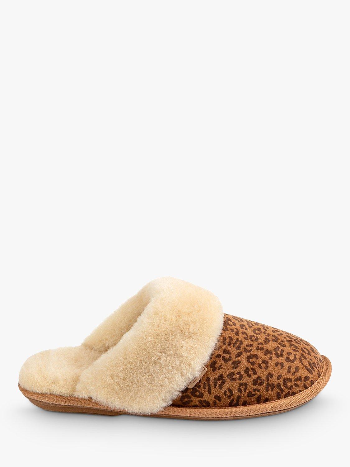 Just Sheepskin Duchess Animal Print Suede Mule Slippers, Tan, 4