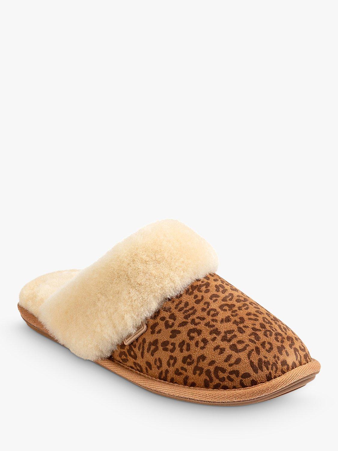 Just Sheepskin Duchess Animal Print Suede Mule Slippers, Tan, 4