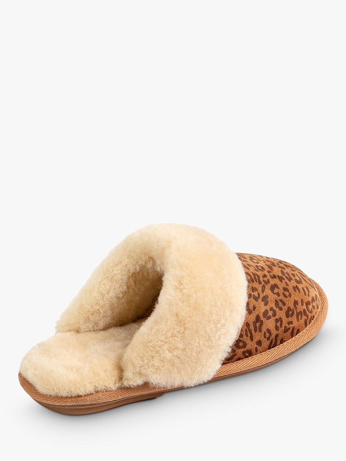 Just Sheepskin Duchess Animal Print Suede Mule Slippers, Tan, 4