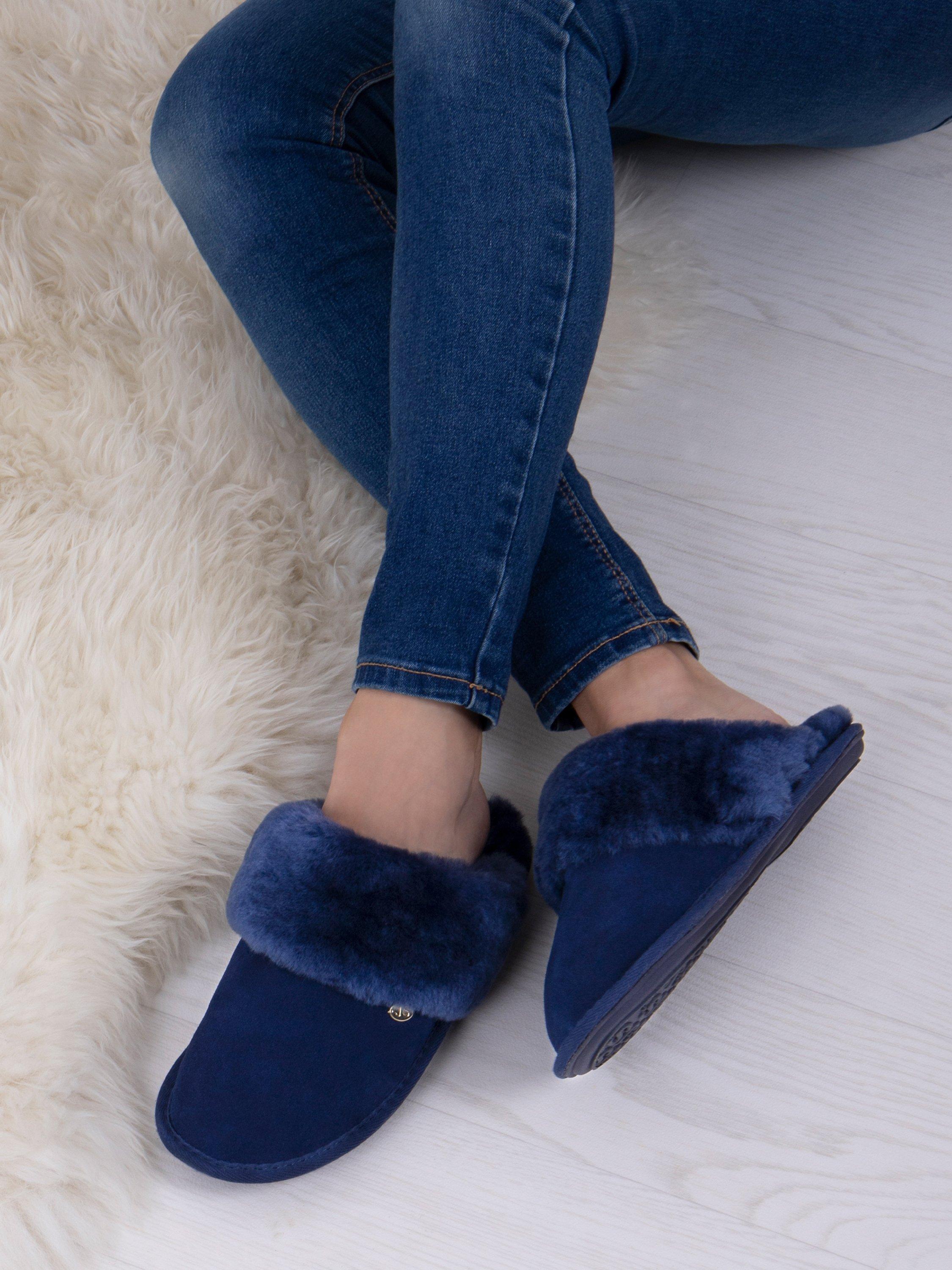 Product image 1 of 6, which shows Just Sheepskin Duchess Sheepskin Mule Slippers, Navy, 4