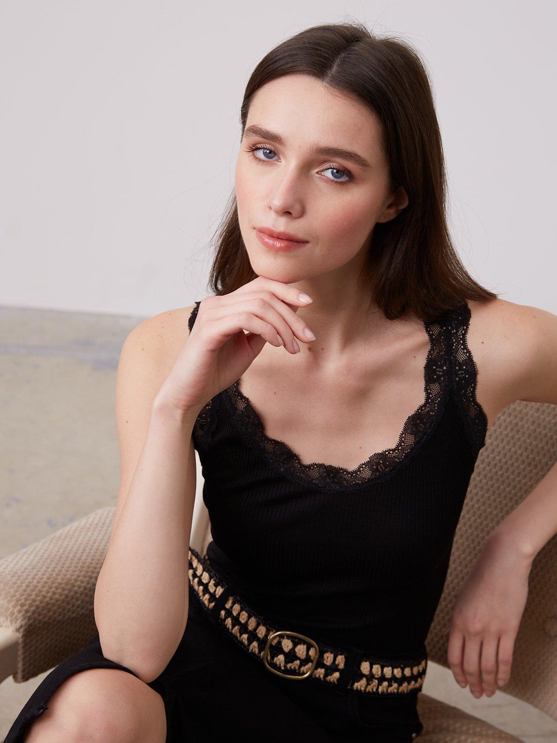 Gerard Darel Anae Lace Trim Silk Vest Top