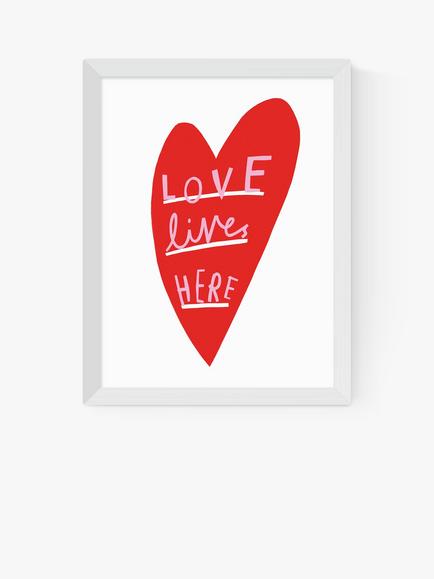 EAST END PRINTS Katy Edelsten 'Love Lives Here' Framed Print, White Frame