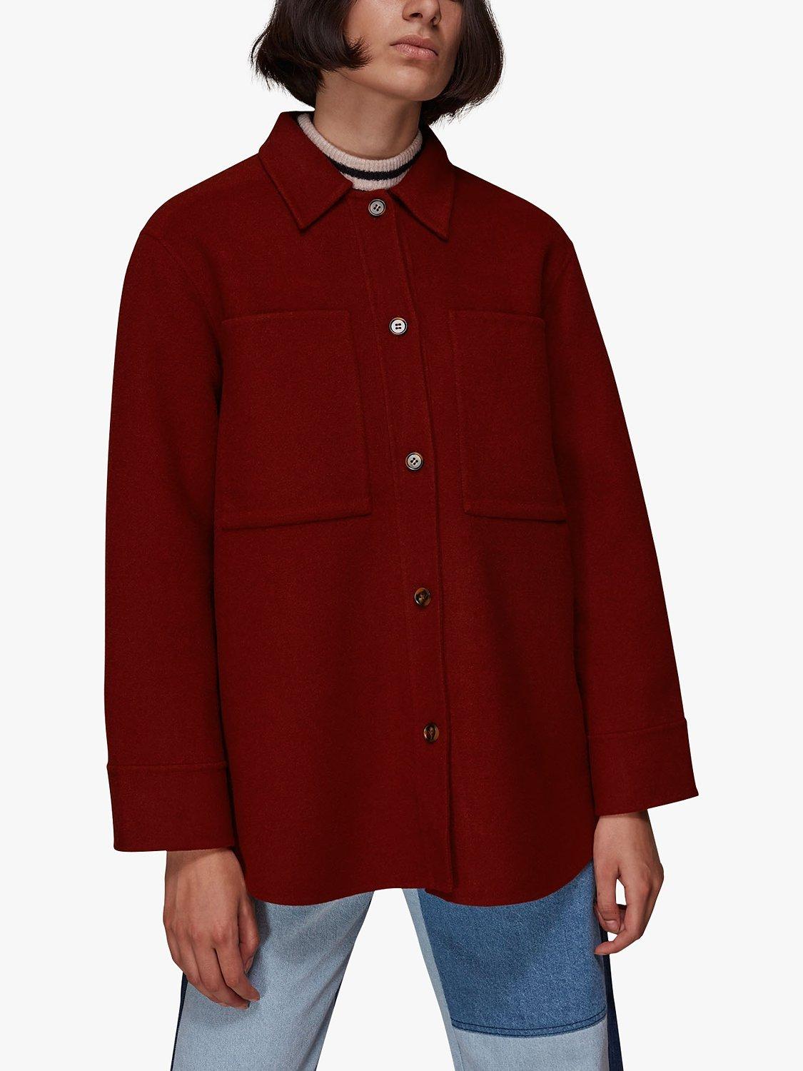 Whistles Classic Wool Blend Overshirt, Dark Red