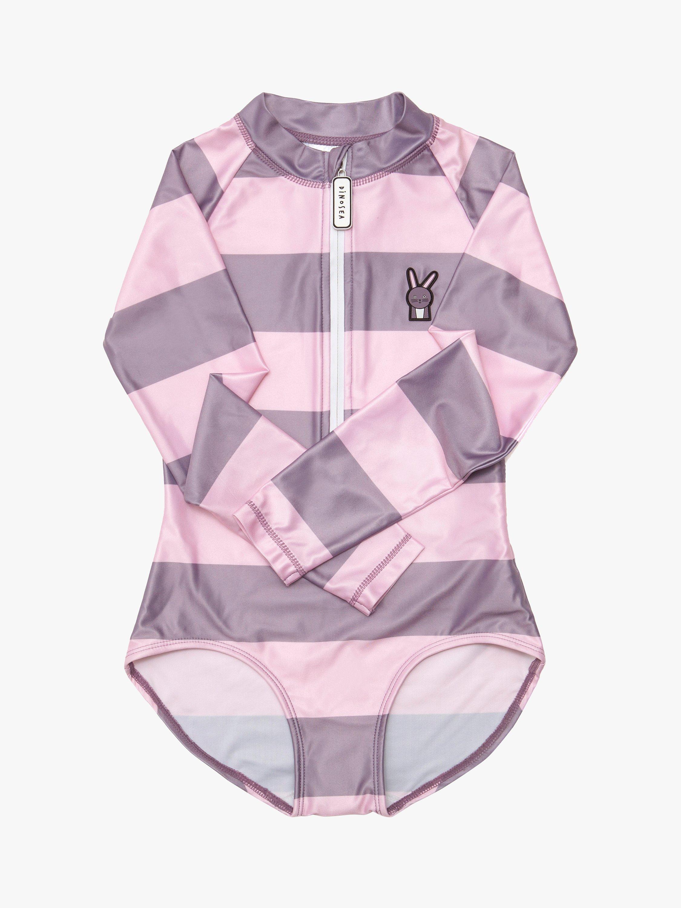 Roarsome Kids' Hop Striped Long Sleeve Swimsuit, Grey/Purple