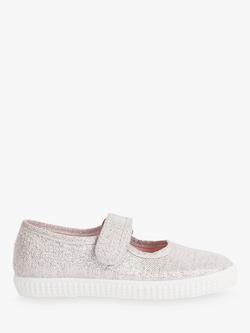 Trotters Kids' Hampton Martha Canvas Plimsolls, Silver