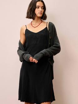 Brora Embroidered Silk Slip Dress, Coal