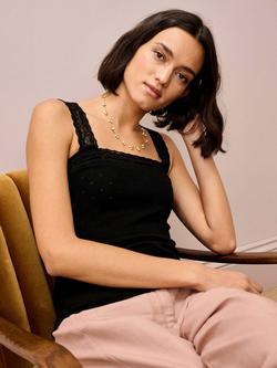 Brora Lace Trim Ribbed Camisole - view 2, Black