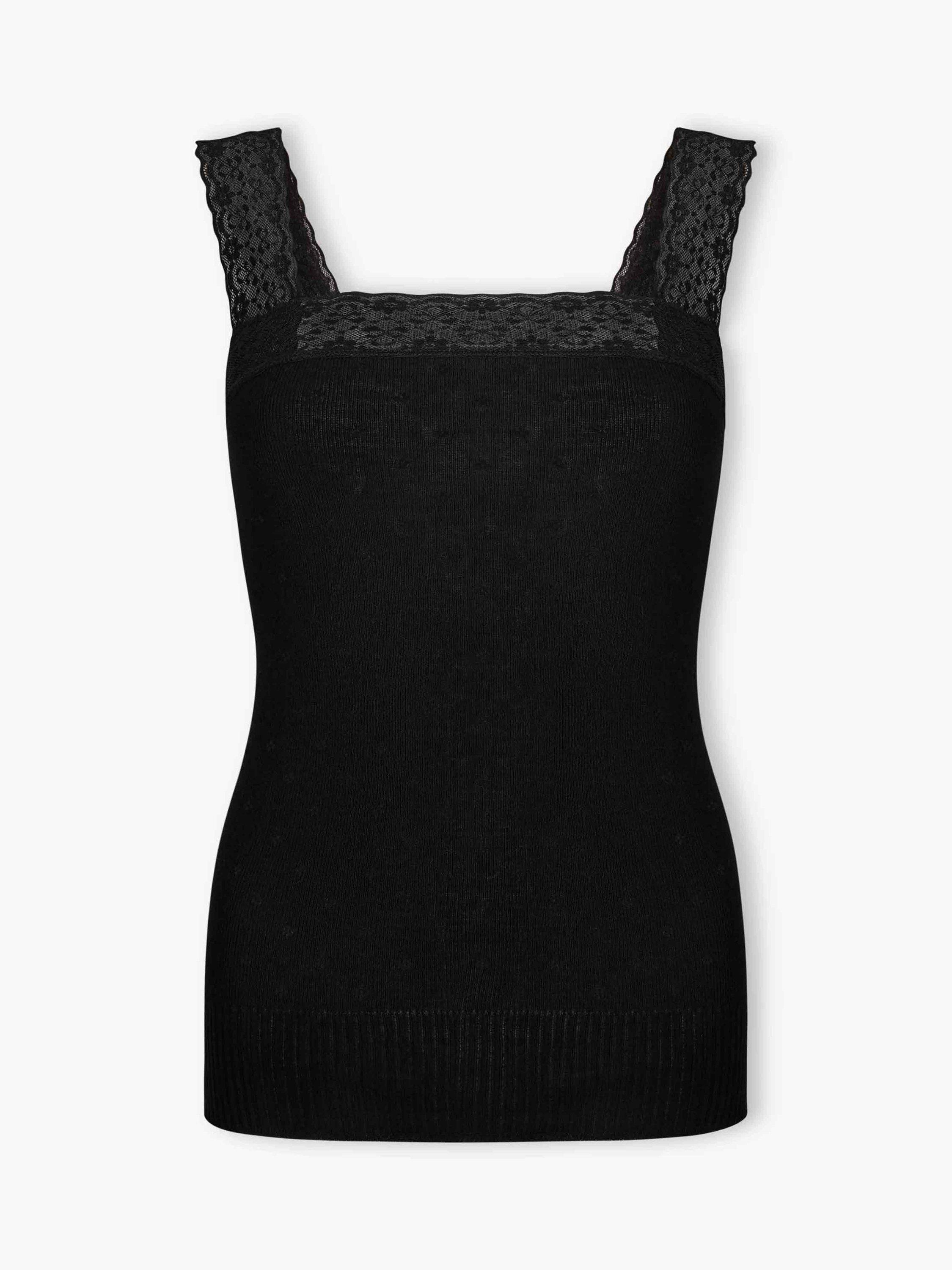 Brora Lace Trim Ribbed Camisole, Black, 8-10