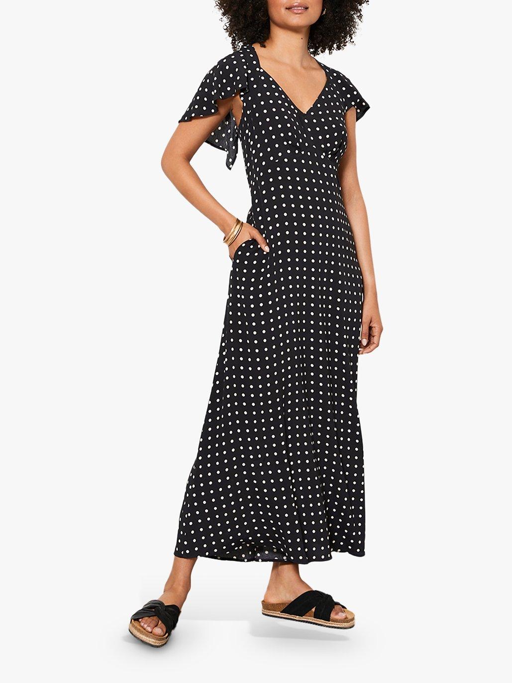 Mint Velvet Hope Polka Dot Midi Dress, Black
