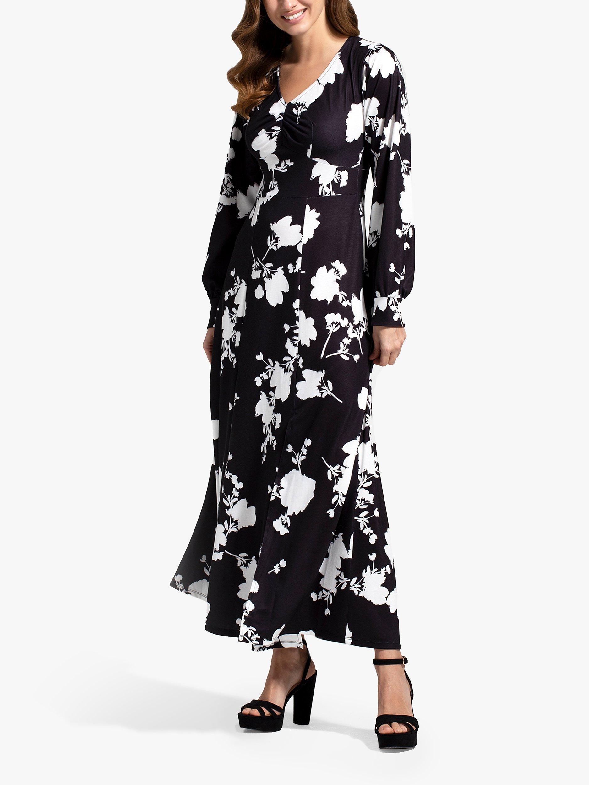 HotSquash Floral Chiffon Long Sleeve Maxi Dress Black White