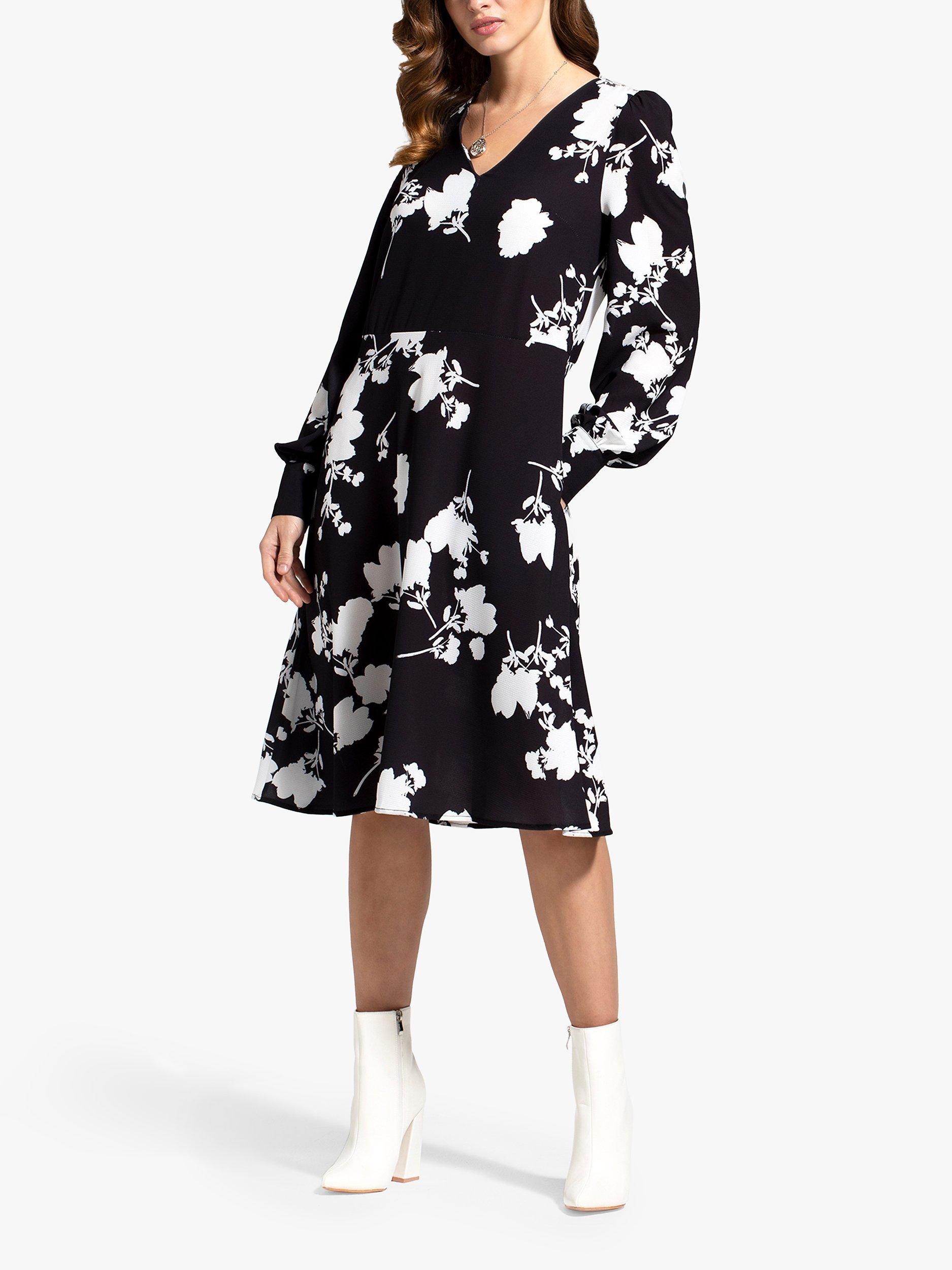 HotSquash Floral Chiffon Dress, Black/White