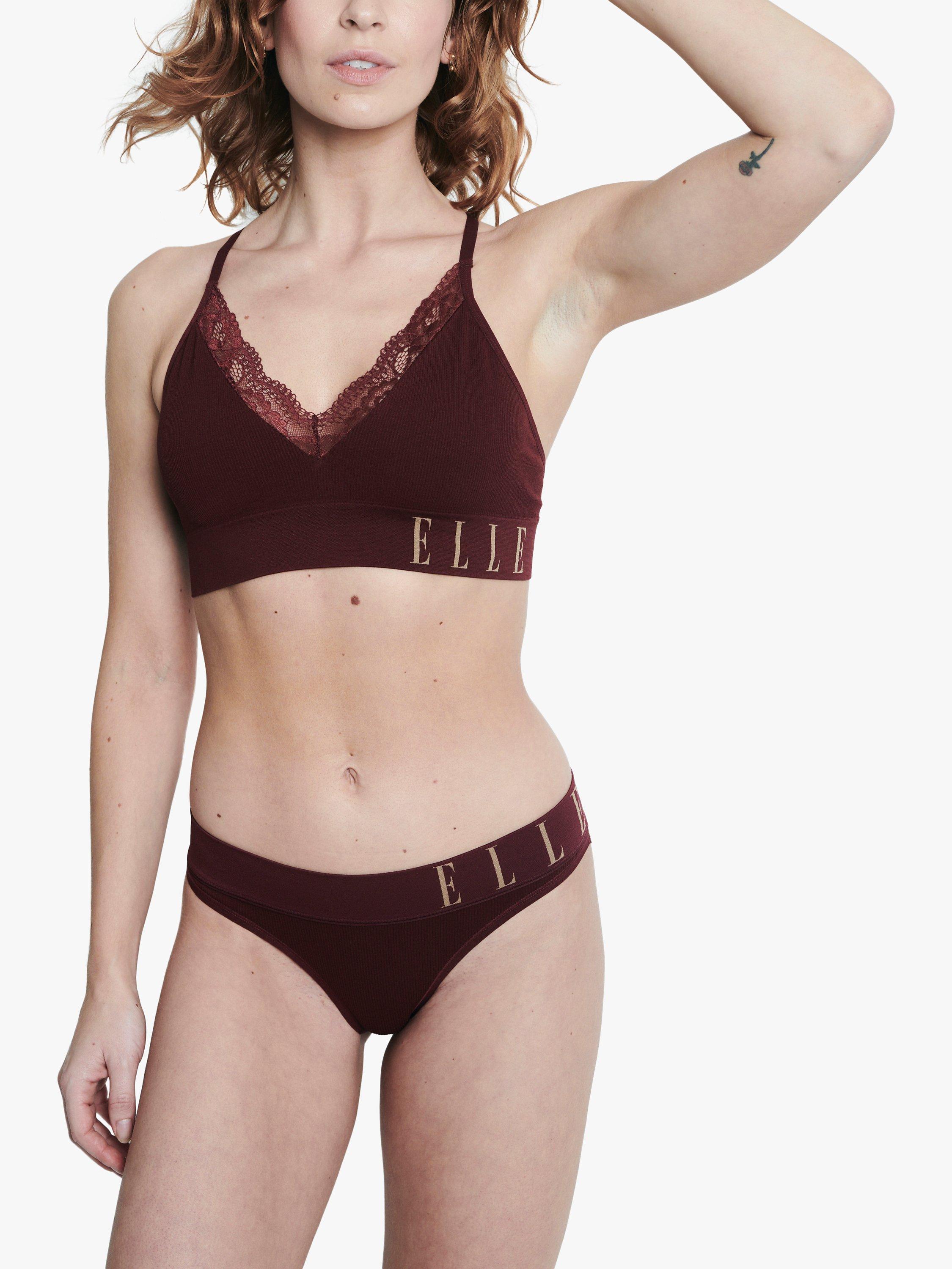 Product image 1 of 6, which shows ELLE Lace Trim Bikini, Chocolate Truffle, S