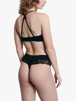 ELLE Seamless Rib Lace Trim Thong - view 2, Black
