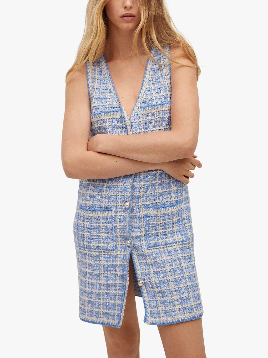 Mango Patch Pocket Tweed Dress, Blue