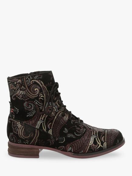 Josef Seibel Sanja 01 Paisley Leather Ankle Boots, Black, Black Multi Black