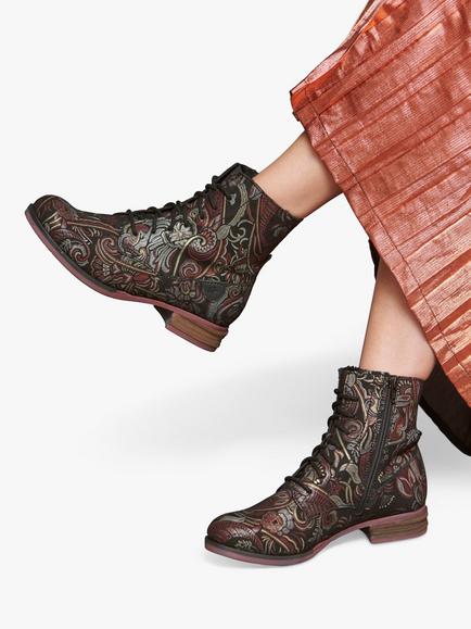 Josef Seibel Sanja 01 Paisley Leather Ankle Boots, Black - view 2, Black Multi Black
