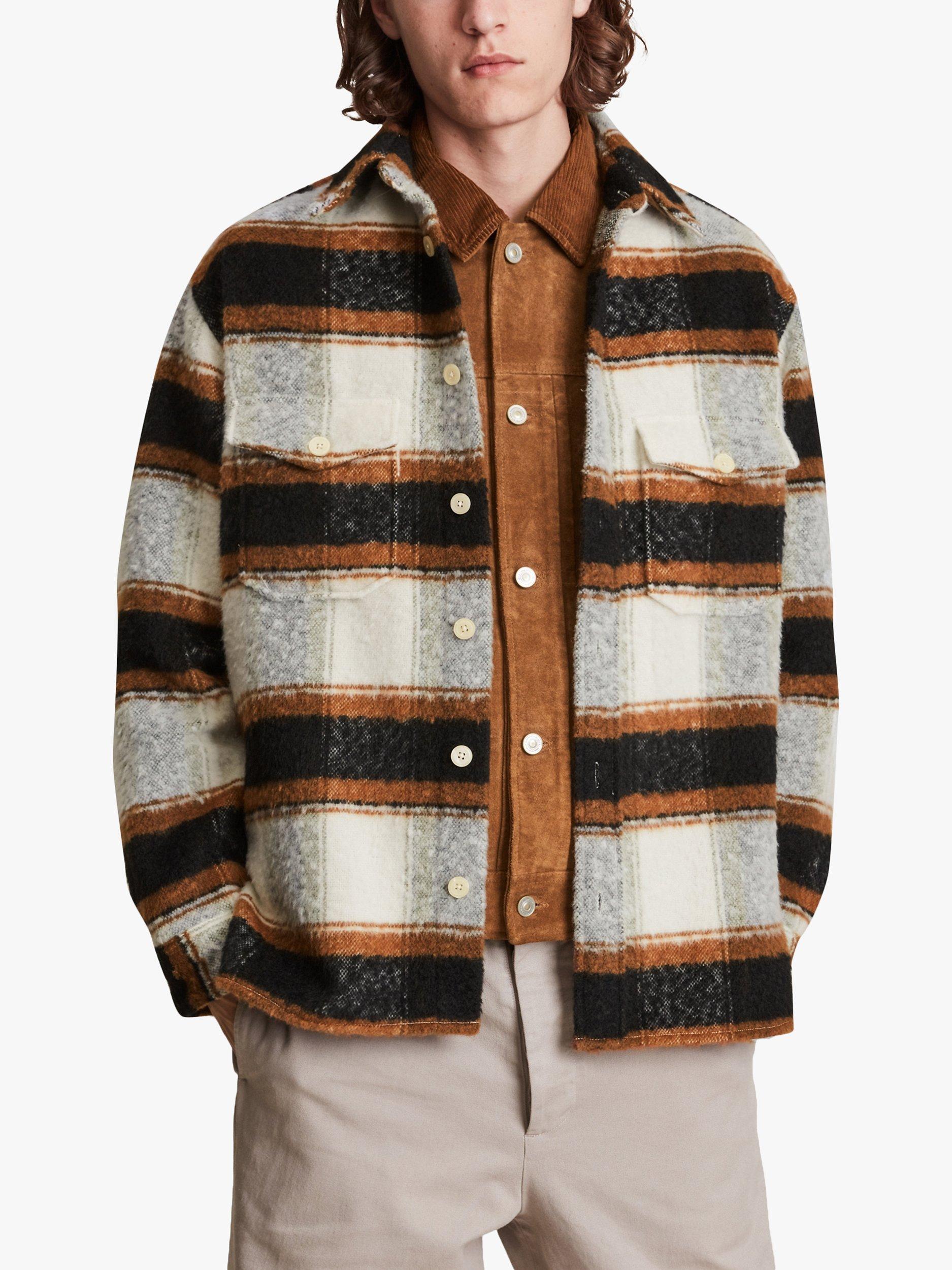 AllSaints Rayado Check Chest Pocket Overshirt, Ecru