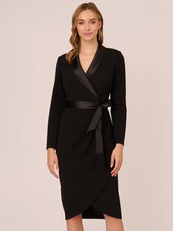 Adrianna Papell Knit Wrap Tuxedo Dress, Black, Black