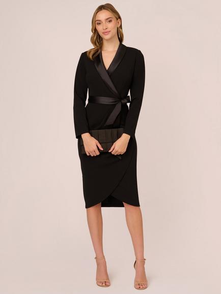 Adrianna Papell Knit Wrap Tuxedo Dress, Black - view 2, Black