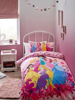 Disney Princesses Reversible Pure Cotton Duvet Cover and Pillowcase Set, Single, Pink/Multi, Pink/Multi