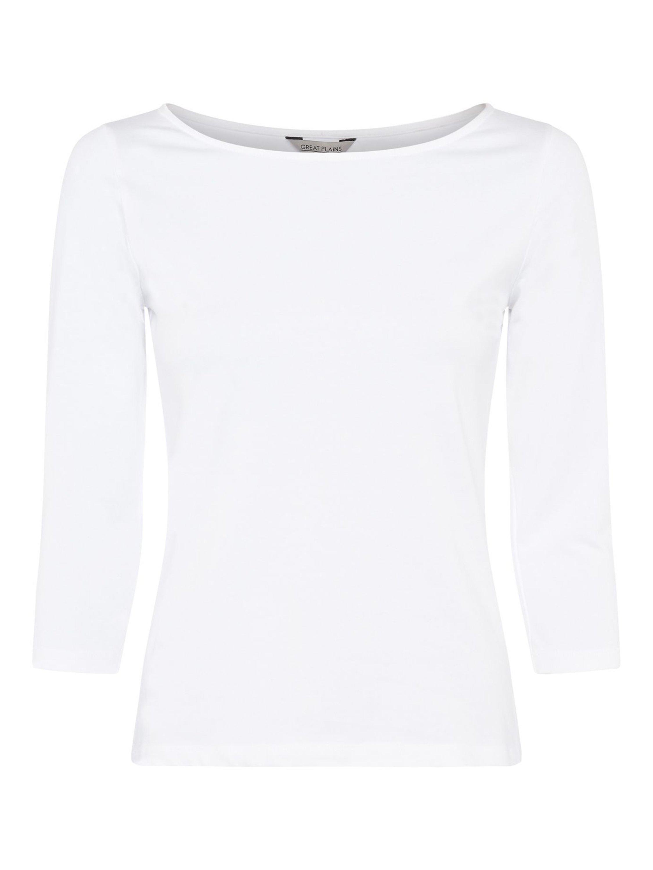 Great Plains Organic Cotton 3/4 Sleeve Top, White, 8