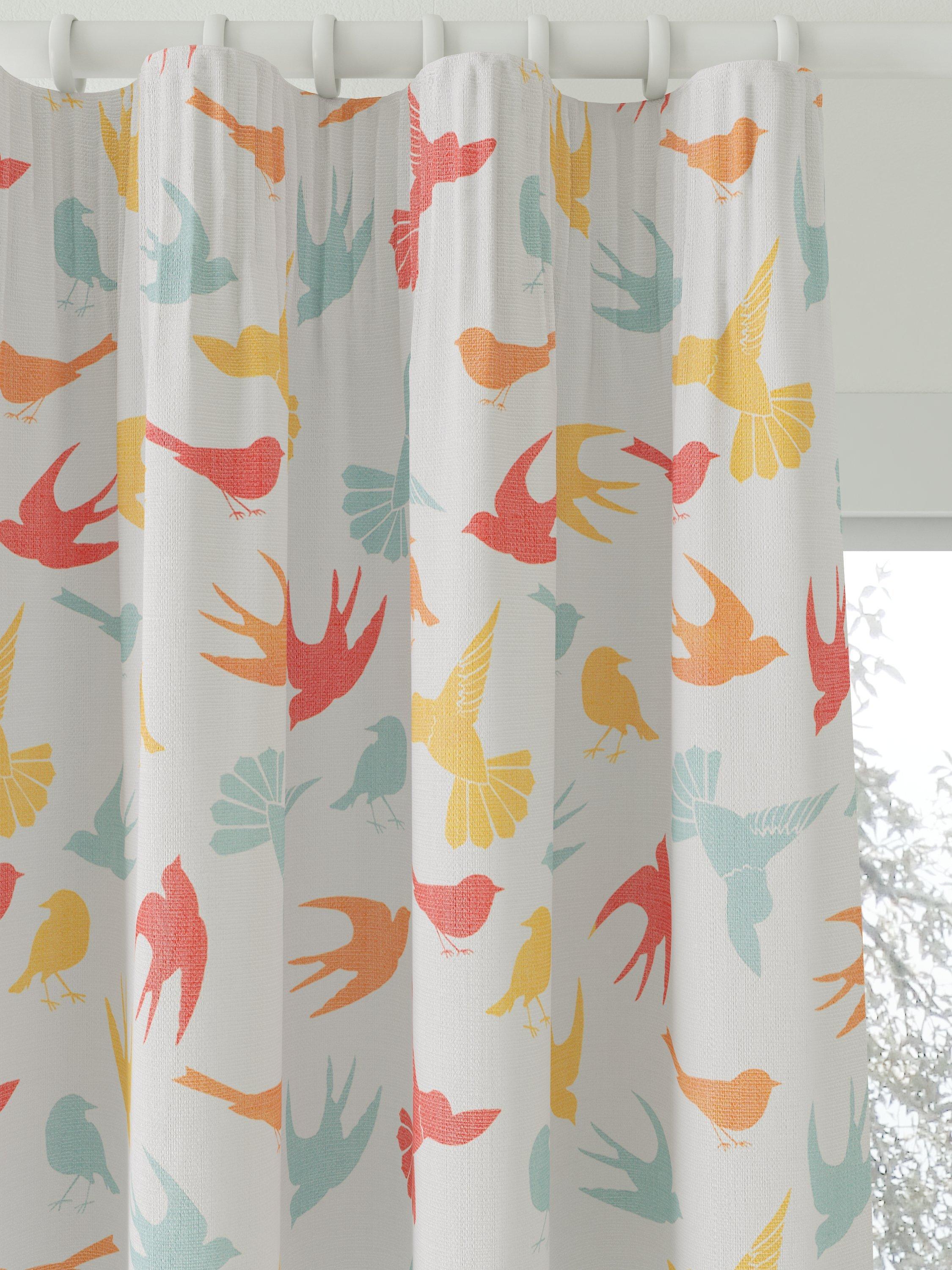little home at John Lewis Meadow Birds Print Pencil Pleat Blackout Children's Curtains, Multi