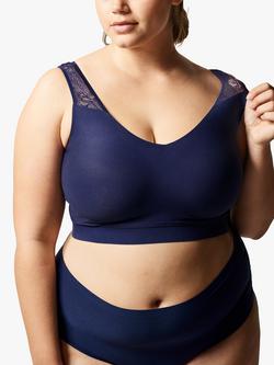 Chantelle Soft Stretch V-Neck Lace Padded Cropped Bra, Sapphire