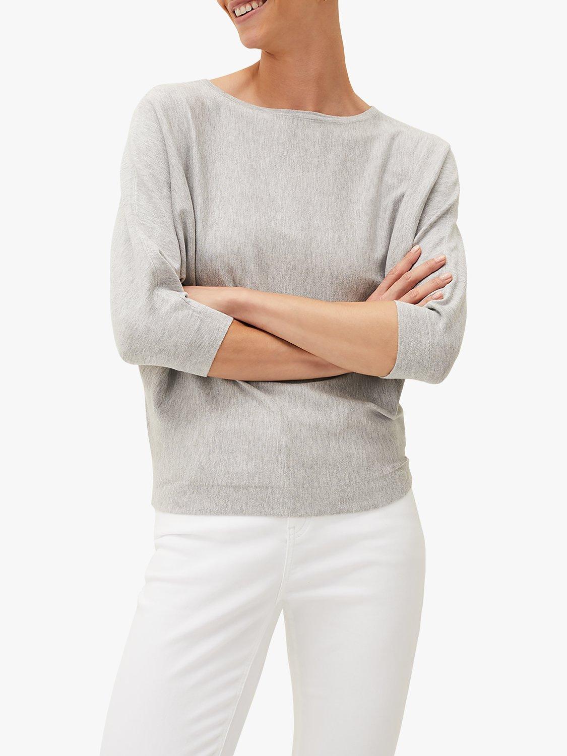 Product image 1 of 5, which shows Phase Eight Cristine Fine Knit Batwing Jumper, Grey Marl, XS