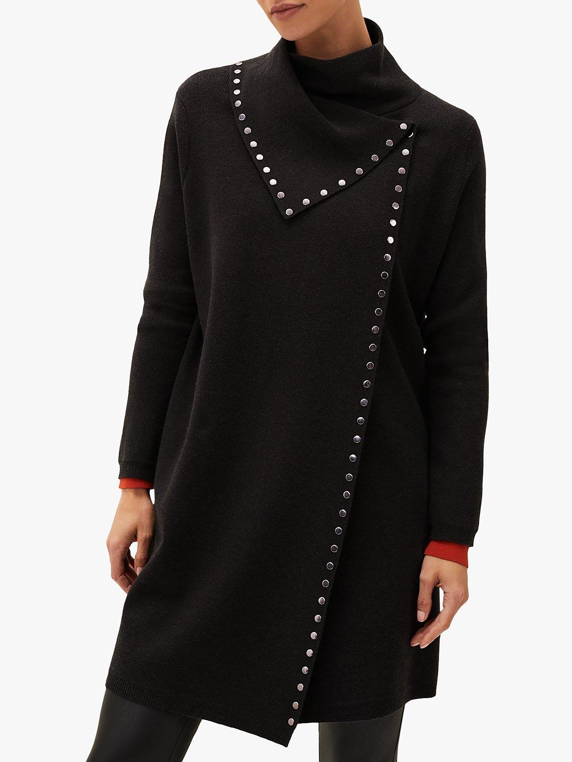 Phase Eight Paloma Studded Knit Coatigan, Charcoal