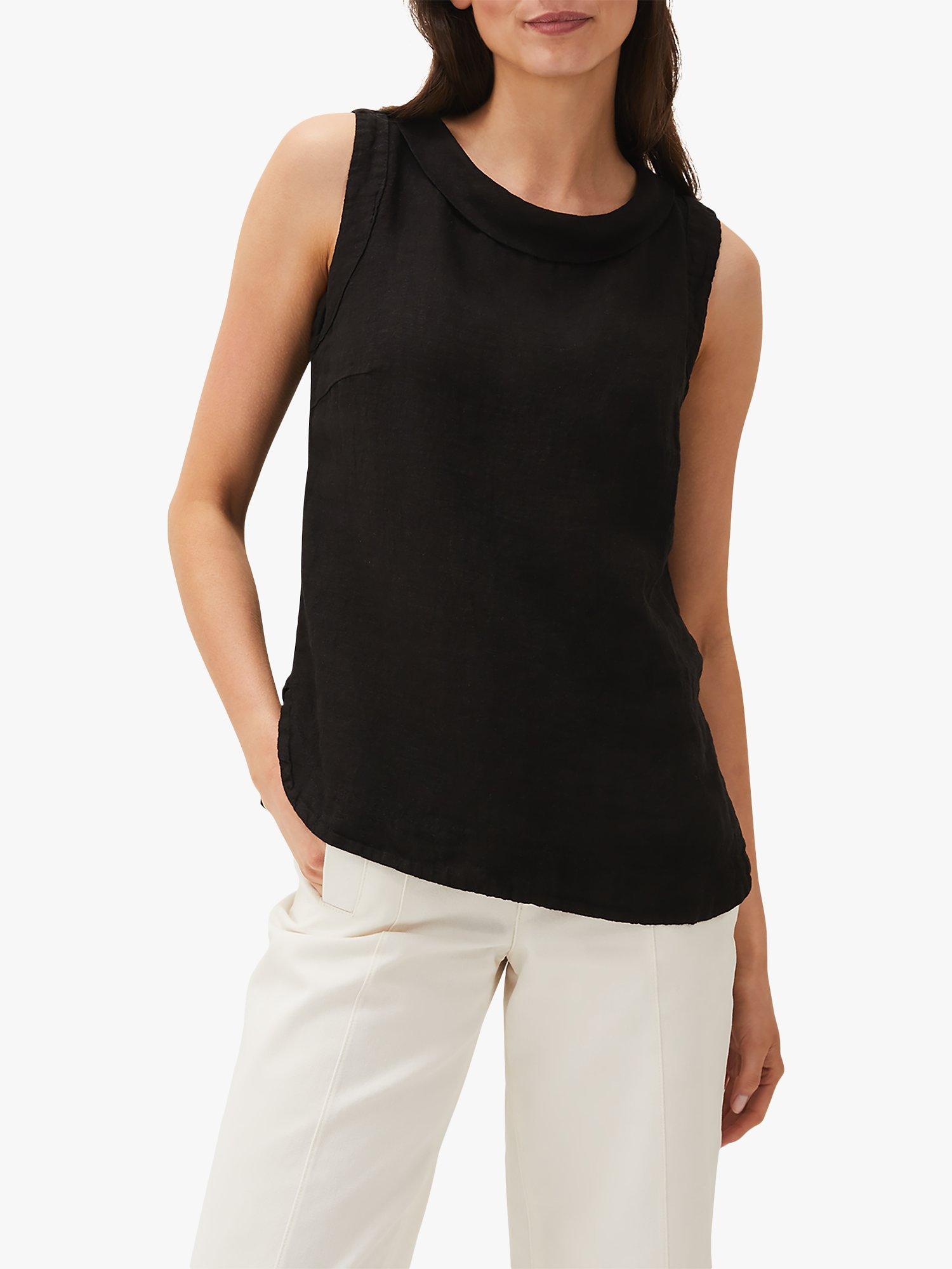 Phase Eight Sky Reverse Collar Linen Cami Top, Black