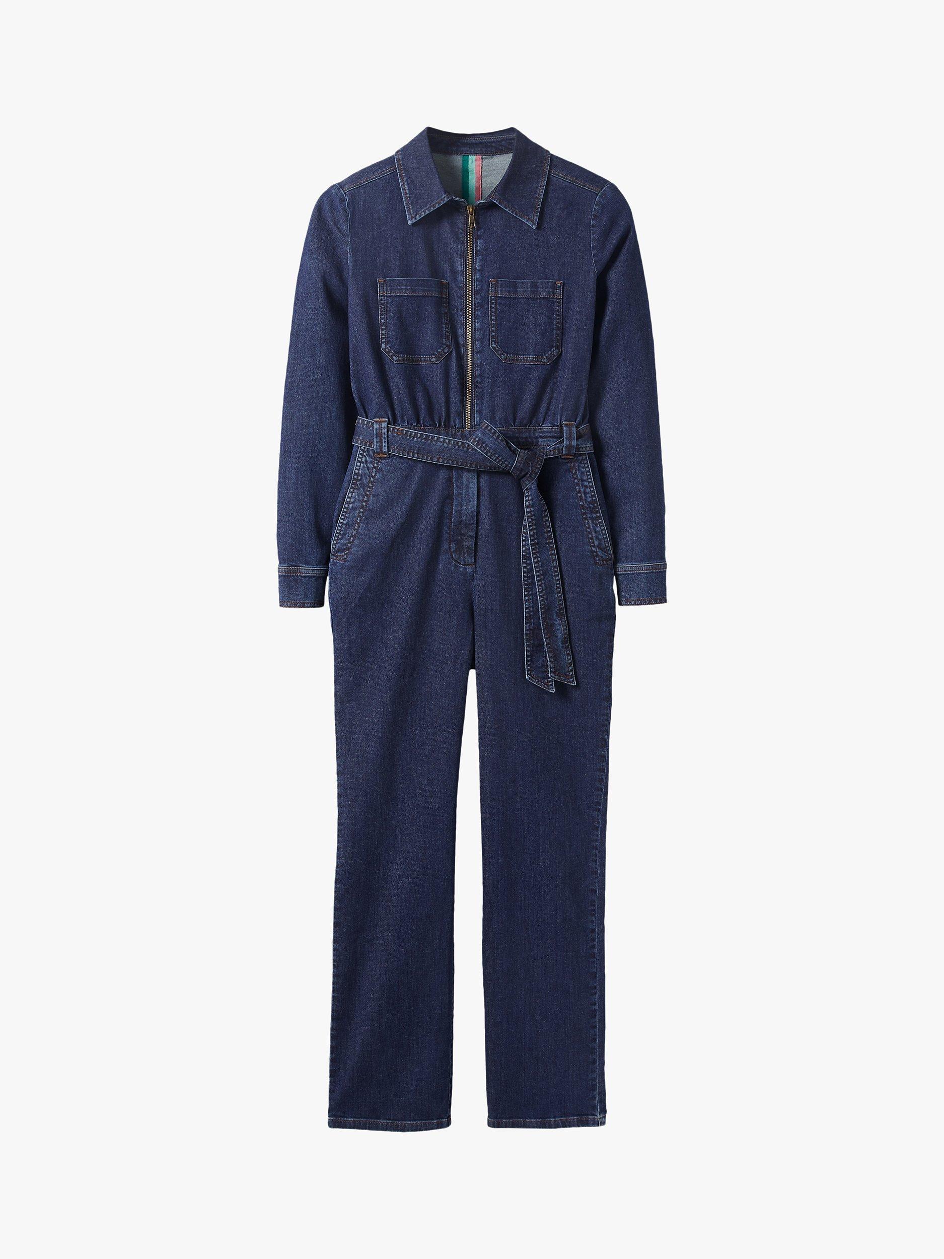Boden Zip Through Denim Boiler Jumpsuit, Dark Vintage