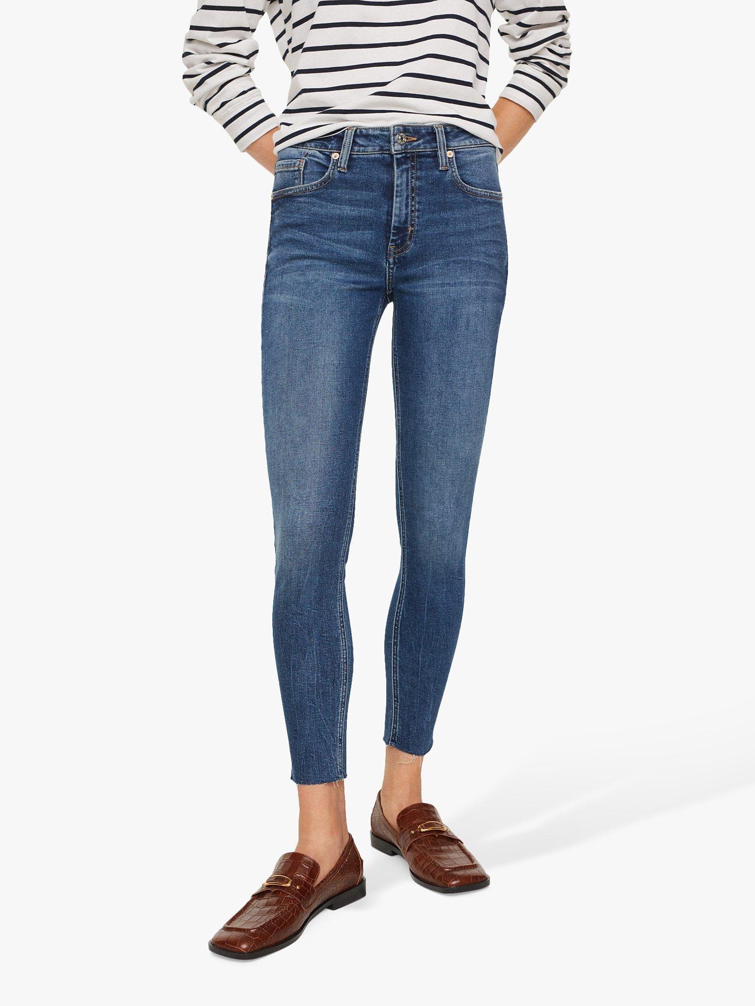 Mango Isa Frayed Cropped Skinny Jeans, Open Blue