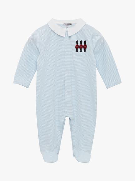 Trotters Lapinou Baby Hugo Organic Cotton Jersey Bodysuit, Pale Blue/White