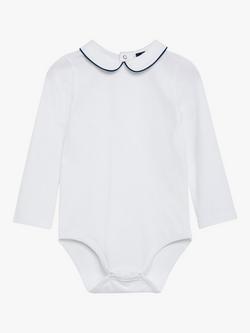 Trotters Thomas Brown Baby Milo Jersey Bodysuit, White/Navy