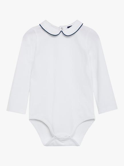 Trotters Thomas Brown Baby Milo Jersey Bodysuit, White/Navy