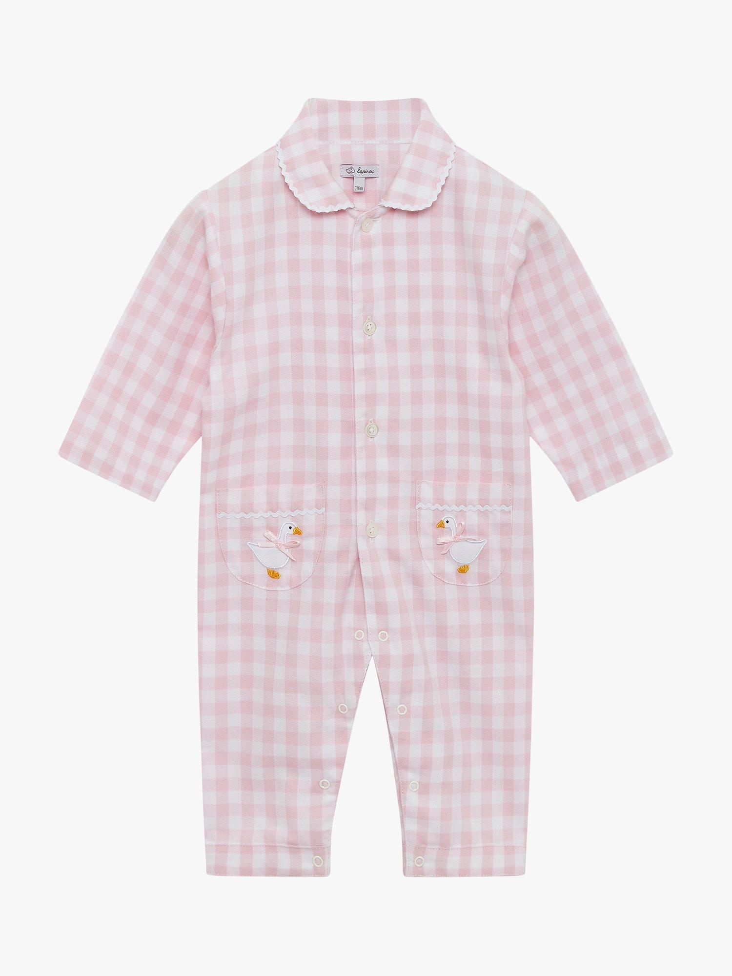 Trotters Lapinou Baby Freya Cotton Duck Appliqué Bodysuit, Pale Pink Gingham