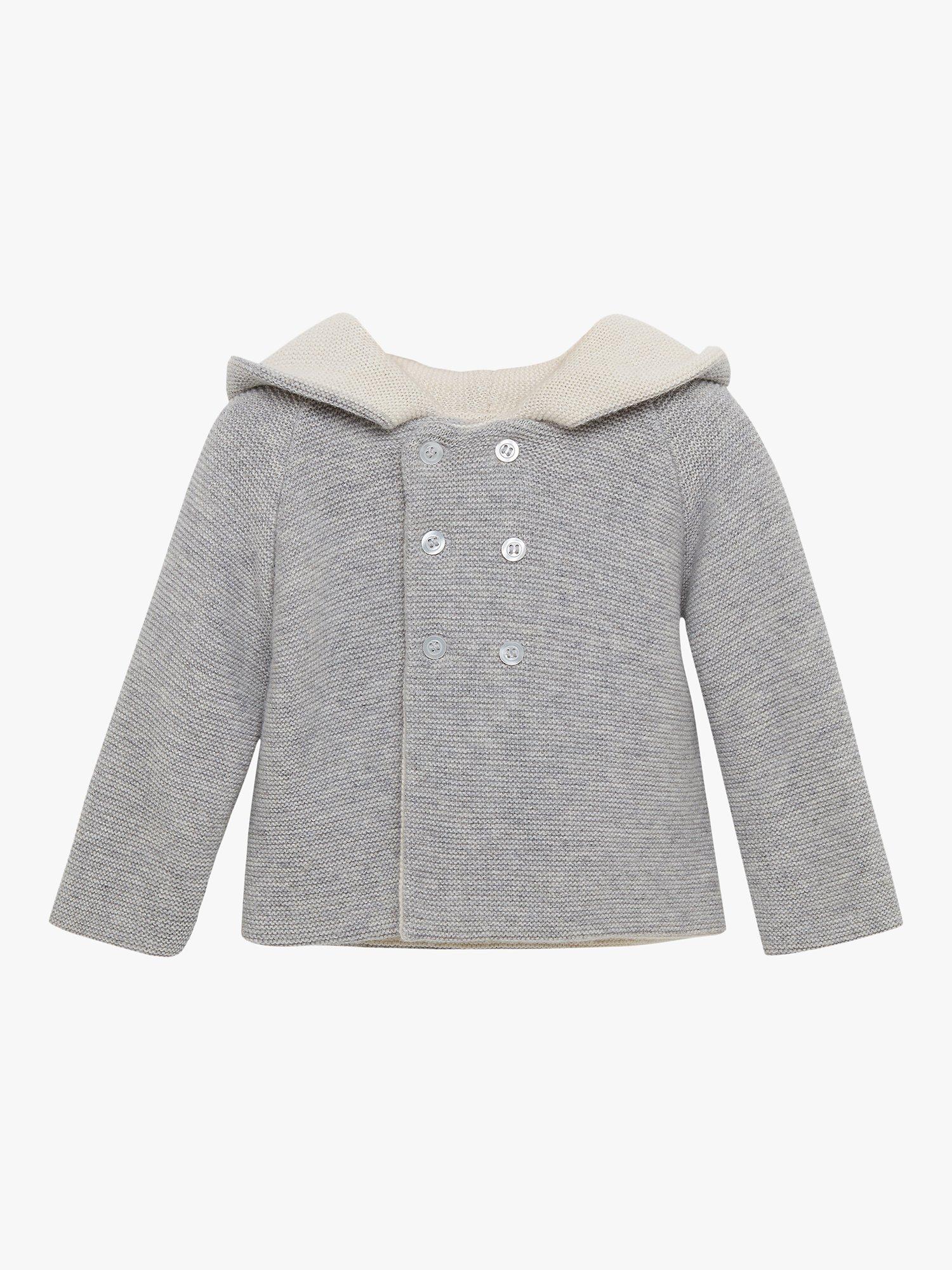 Product image 1 of 5, which shows Trotters Lapinou Baby Teddy Cashmere Blend Coat, Grey Marl, 6-9 months