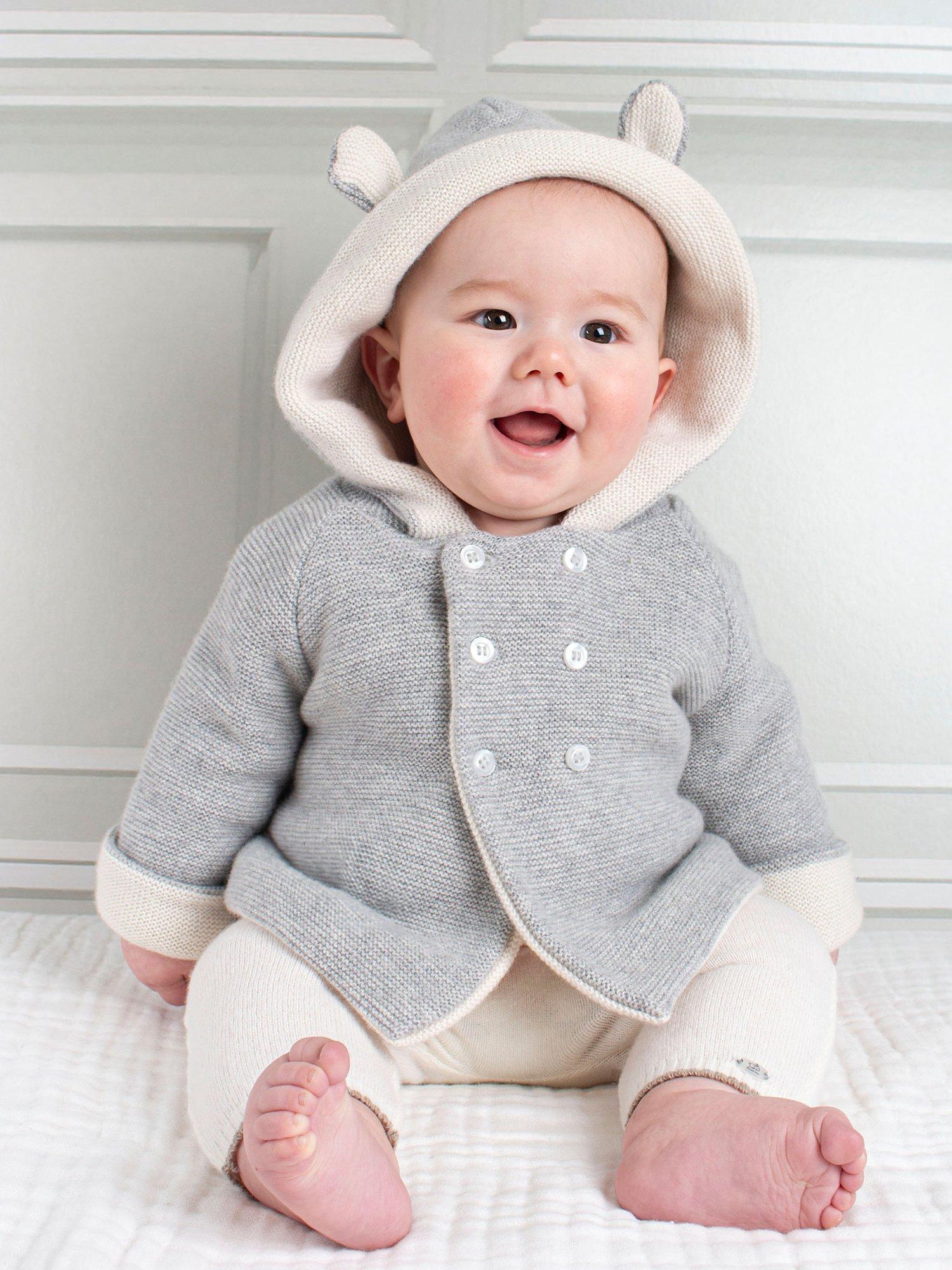 Product image 5 of 5, which shows Trotters Lapinou Baby Teddy Cashmere Blend Coat, Grey Marl, 6-9 months