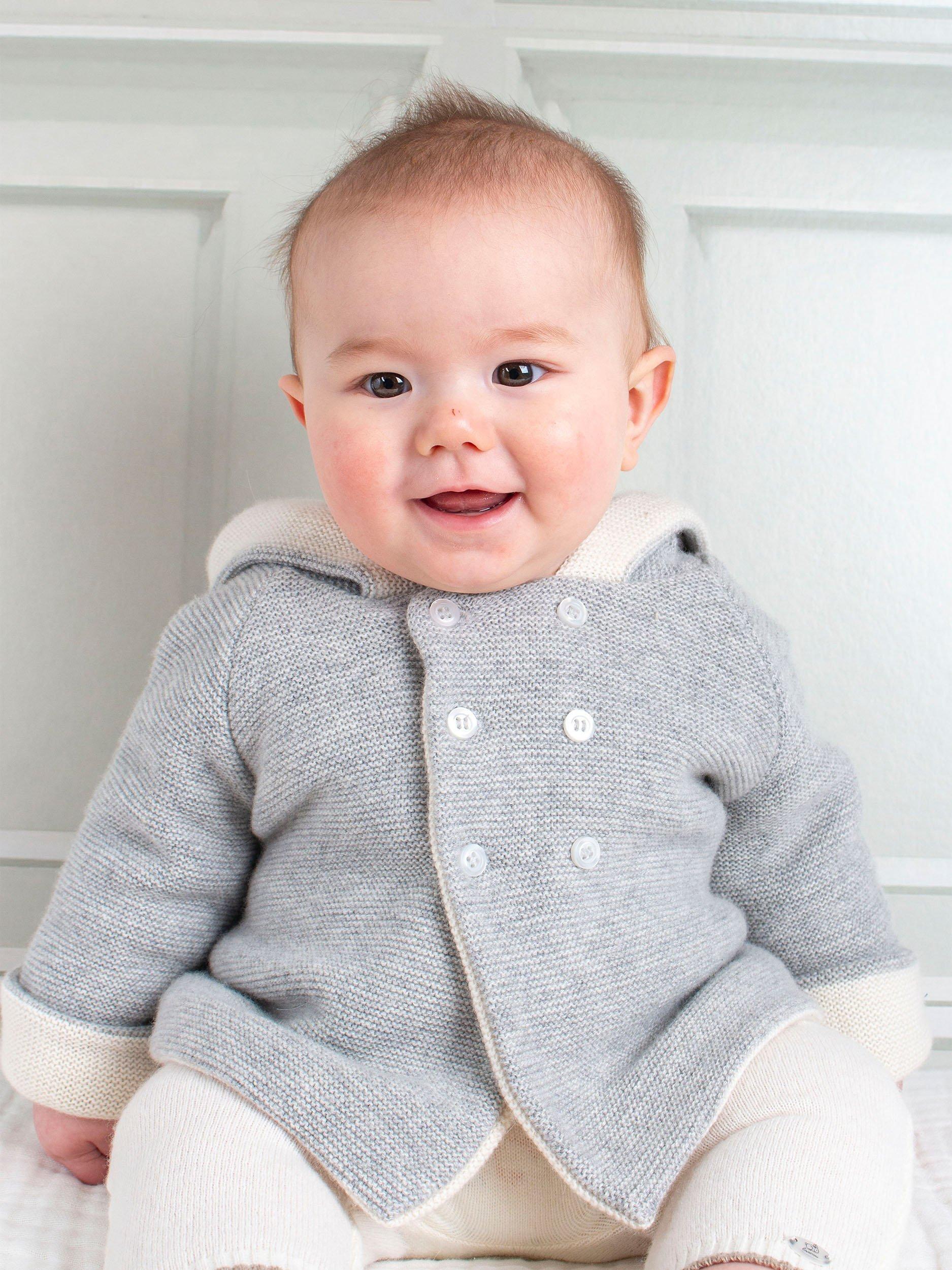 Product image 3 of 5, which shows Trotters Lapinou Baby Teddy Cashmere Blend Coat, Grey Marl, 6-9 months