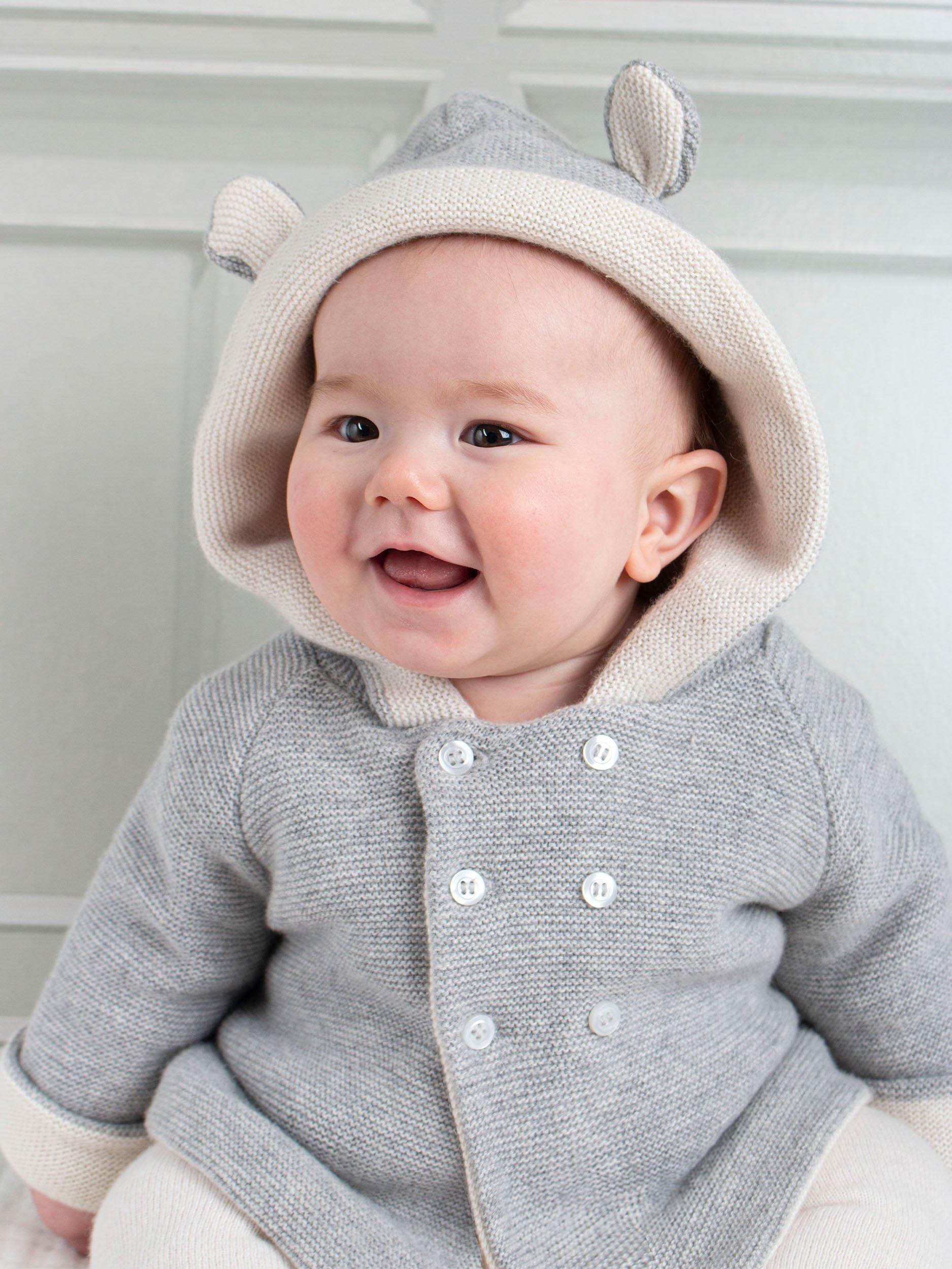Product image 4 of 5, which shows Trotters Lapinou Baby Teddy Cashmere Blend Coat, Grey Marl, 6-9 months